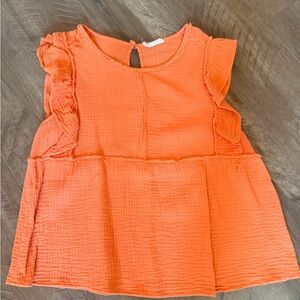 Vibrant Orange Ruffle Sleeve Blouse